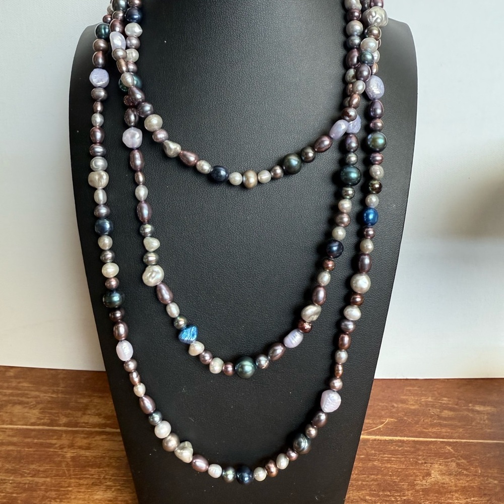 Elegant  Long  60” Multi-Color Fresh Water Pearl Necklace